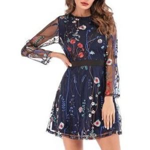 NWOT Whimsical Fairy Long Sleeve Mini Dress Sheer & Floral Sz Large. Petite.